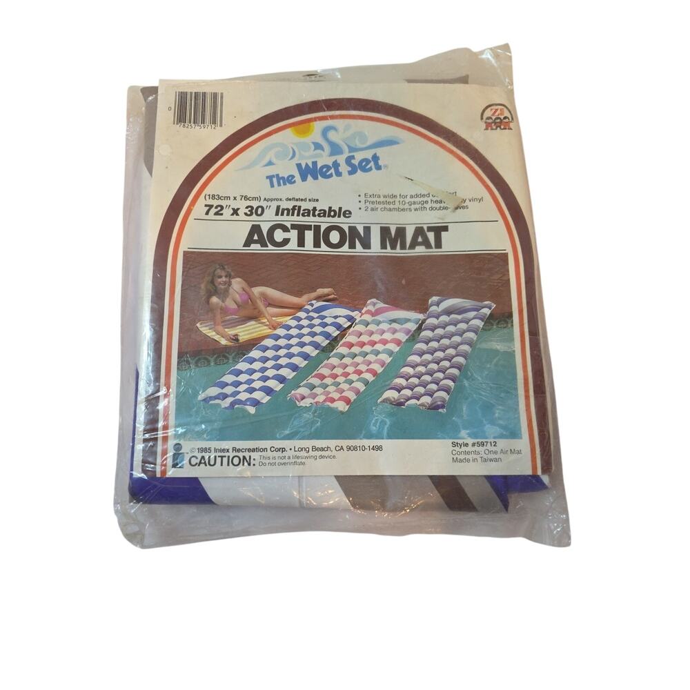 Intex The Wet Set Action Mat 1985 Air Mattress 72”X30” Blue Gray White Striped